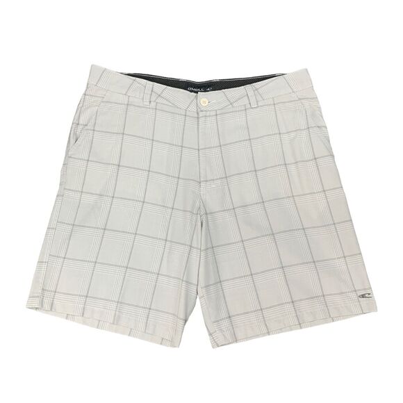 O'Neill Shorts Mens 38 White Plaid Walking Bermuda Flat Front High Rise Golf - Picture 1 of 13